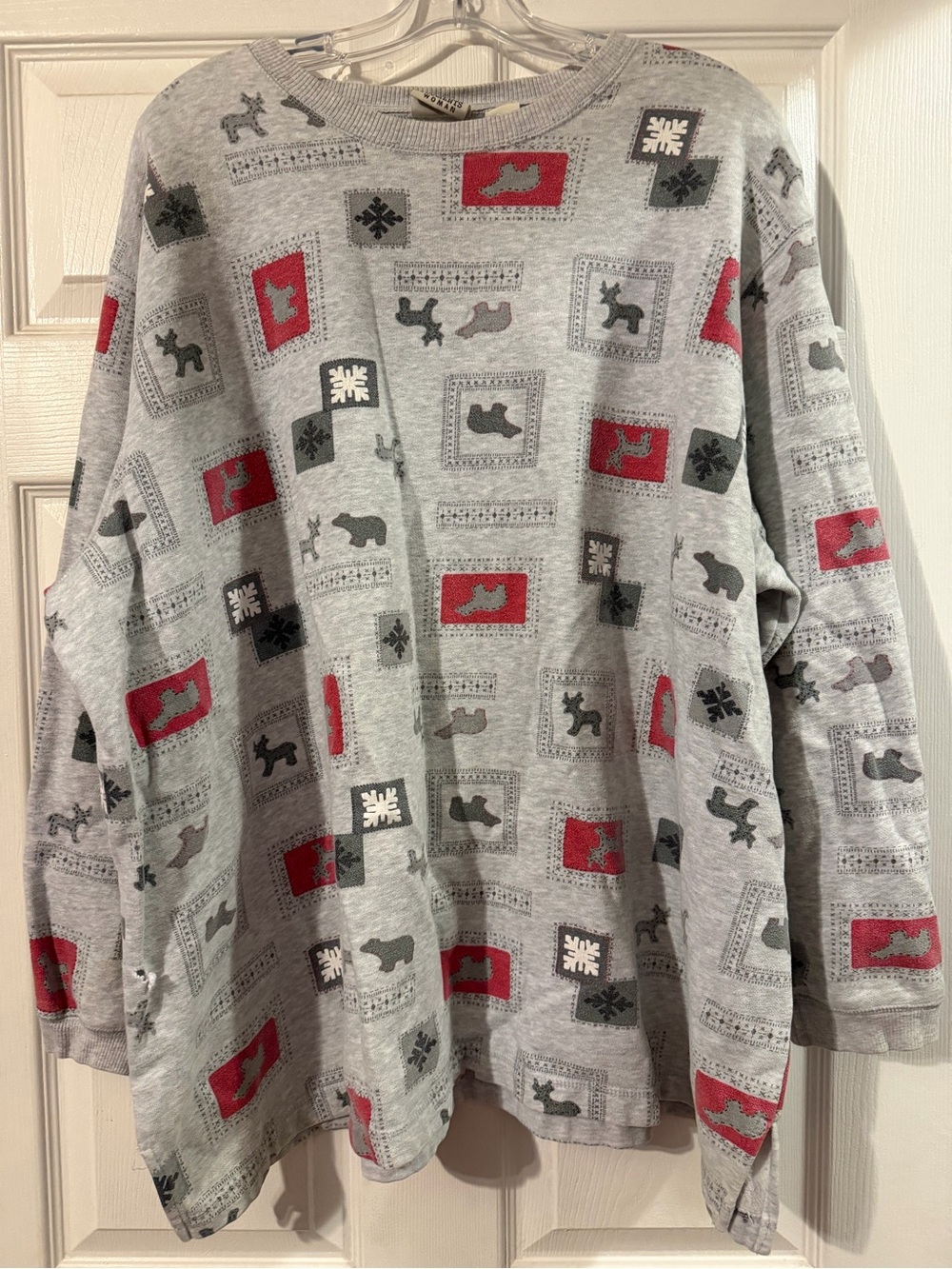 Women’s Grey Patterned Holiday Sweater - Red & Charcoal Accents
